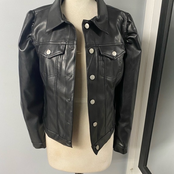 NWOT AQUA FAUX LEATHER PUFF SLEEVE JACKET BLOOMINGDALE EXCLUSIVE SZ LARGE - Picture 11 of 11